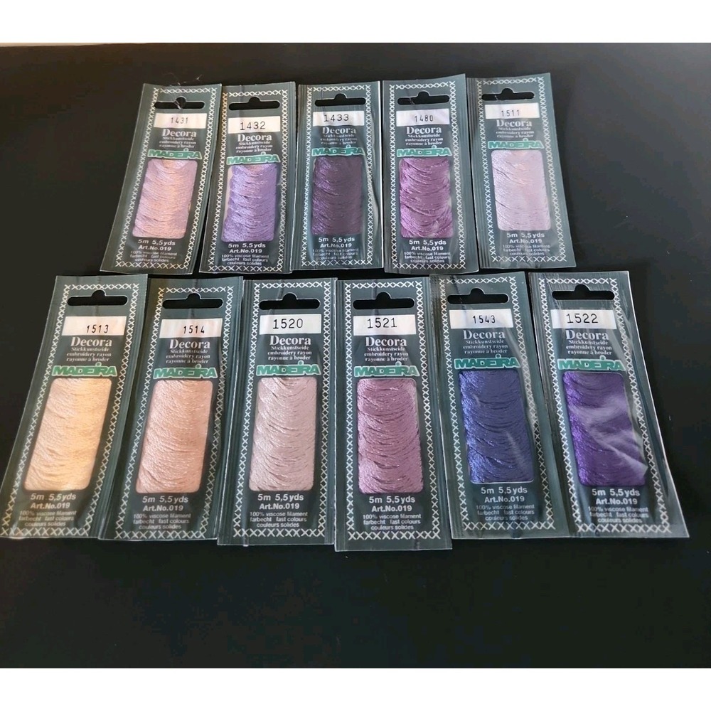 11pc Madeira Decora Rayon Embroidery Floss Thread Lot Purple & Other Pastel Mix